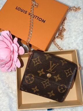 Louis Vuitton Brown Monogram Mini Compact Wallet With Chain And Box